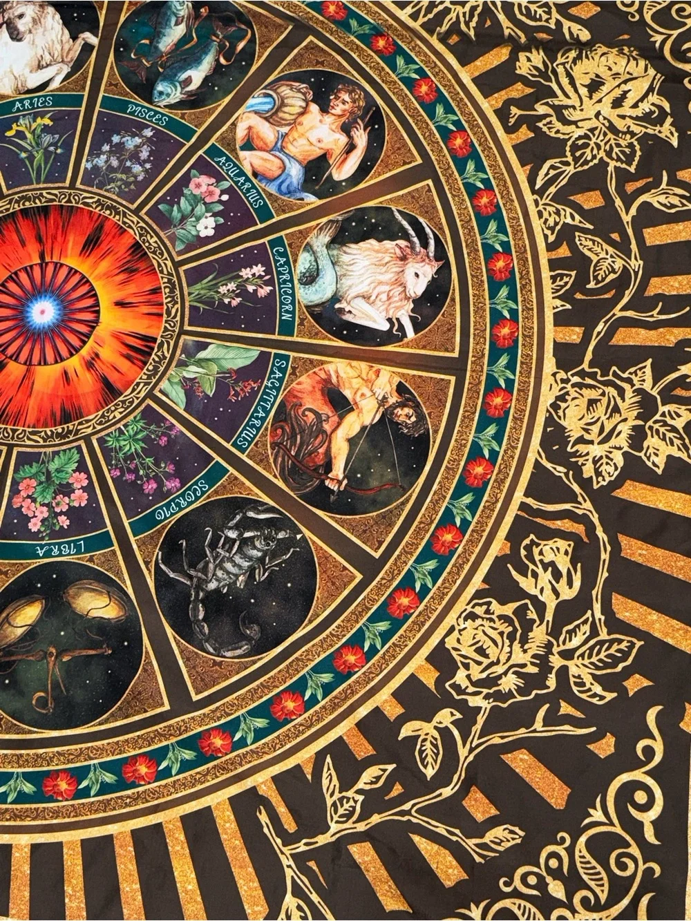 Gold and Black Zodiac Wheel Wall‎ Art tapestry artwork 50x58